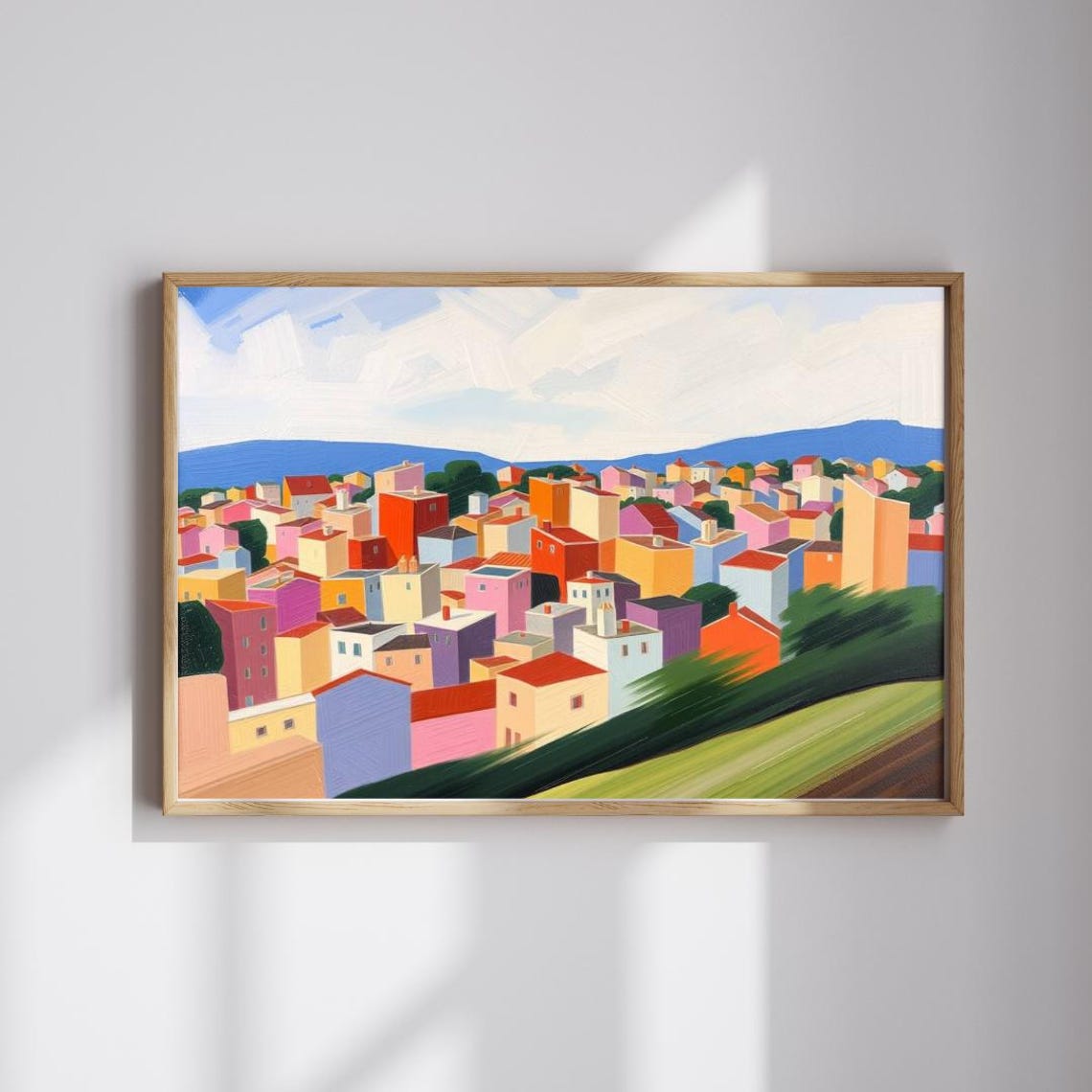 Vibrant Mediterranean Hillside Town Colorful Coast Decor Poster