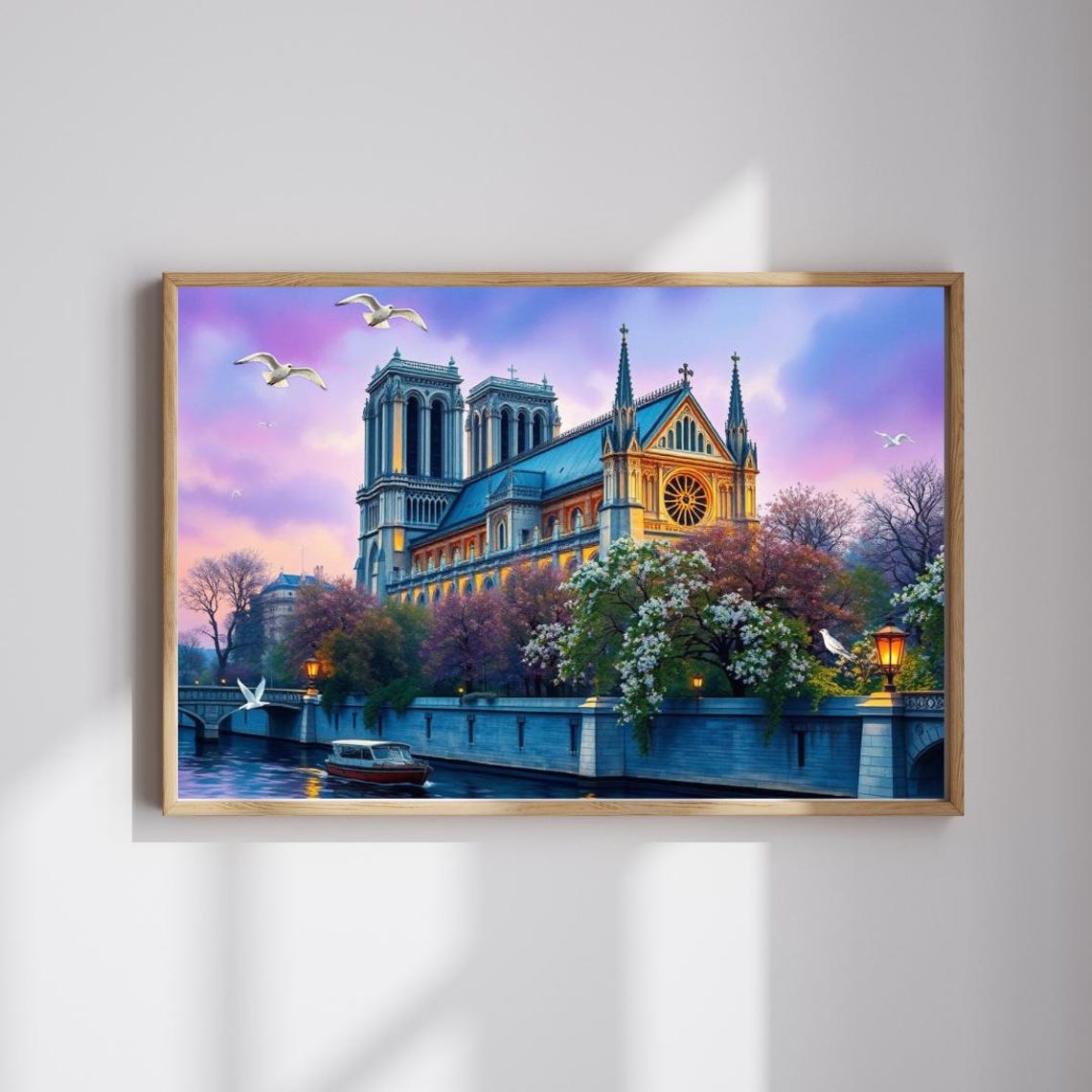 Notre Dame Gothic Cathedral Paris Dusk Seine River Twilight Poster
