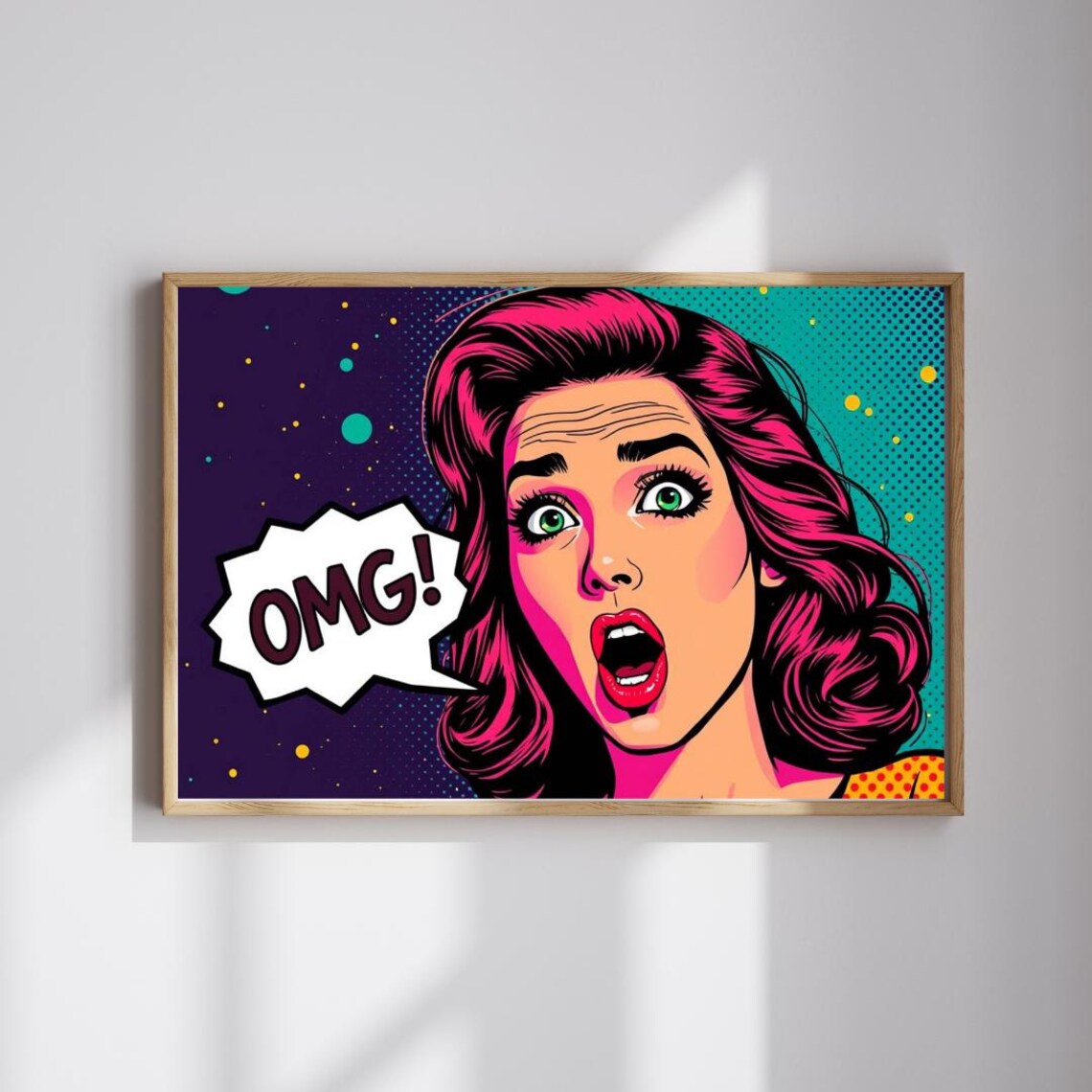 OMG Retro Pop Art Woman With Pink Hair Bold Comic Style Poster