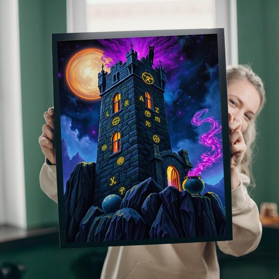 Ethereal Gothic Tower Puzzle Black Cat Mystical Cauldron Jigsaw