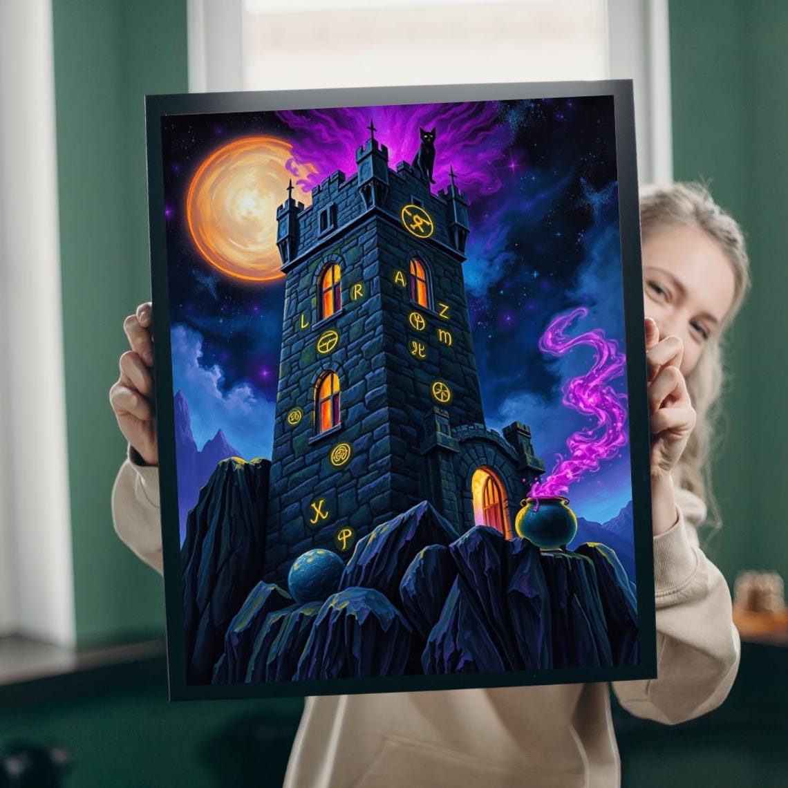 Ethereal Gothic Tower Puzzle Black Cat Mystical Cauldron Jigsaw