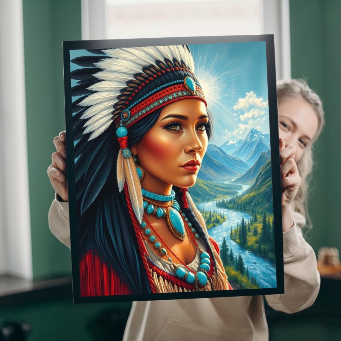 Indigenous Bride Puzzle - Feather Headdress, Art Print