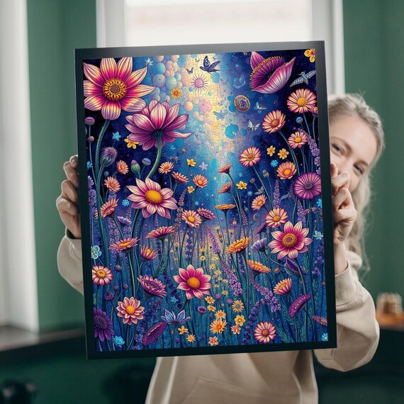 Wildflower Moon Night Sky Butterfly Meadow Fantasy Art Print