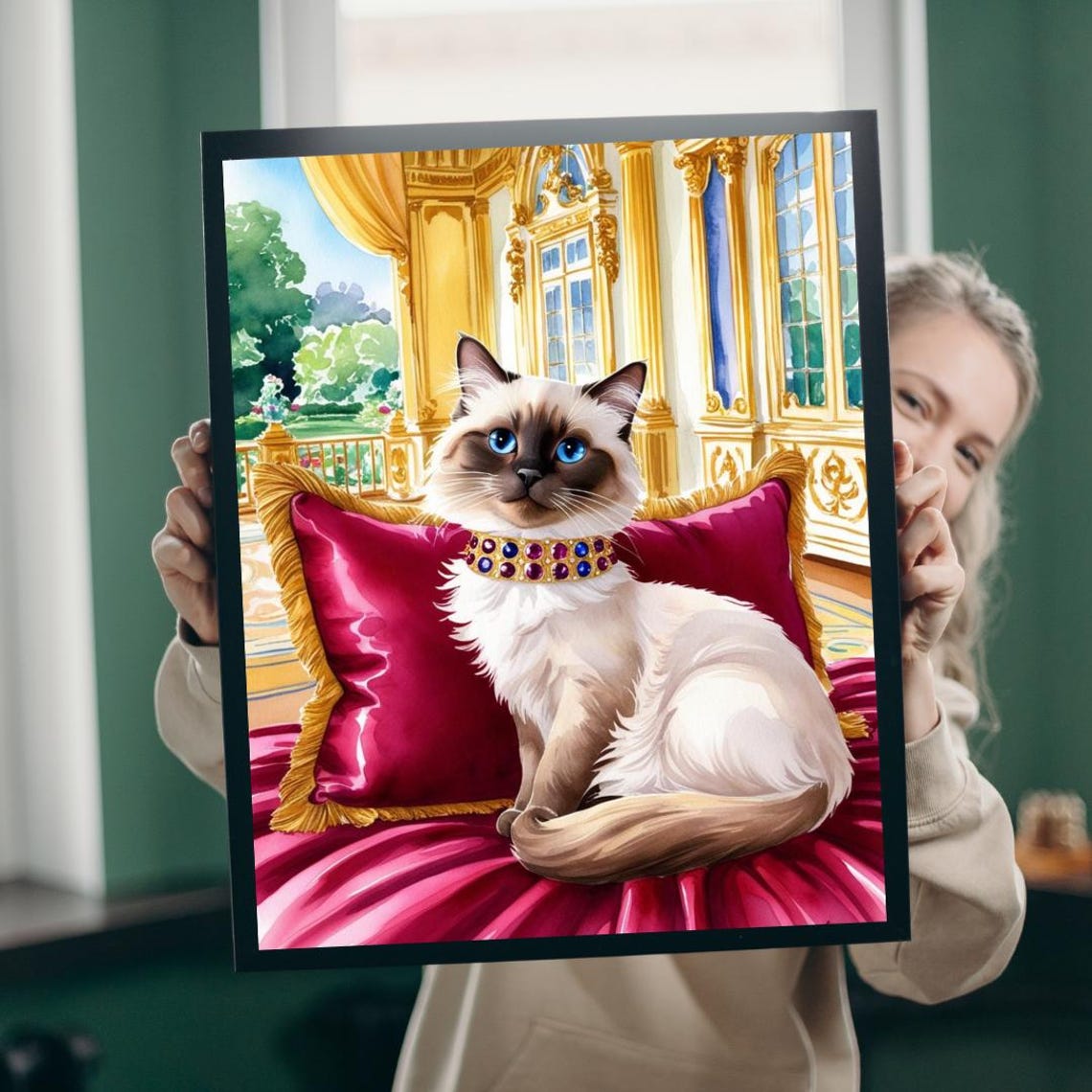 Siamese Cat Art Print, Jeweled Collar