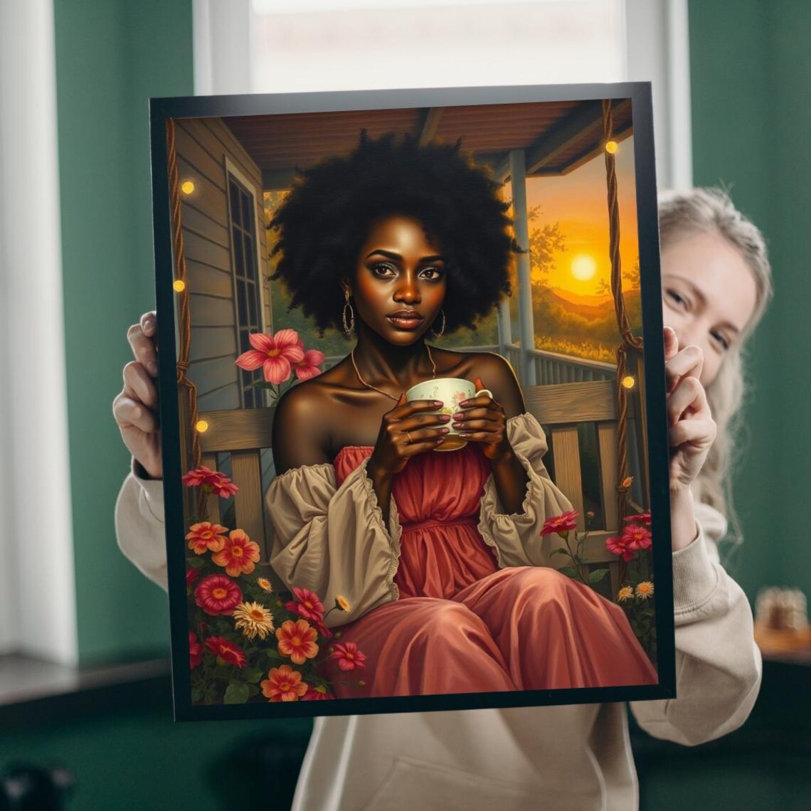 Afrocentric Black Art Puzzle, Tranquil Woman With Coffee