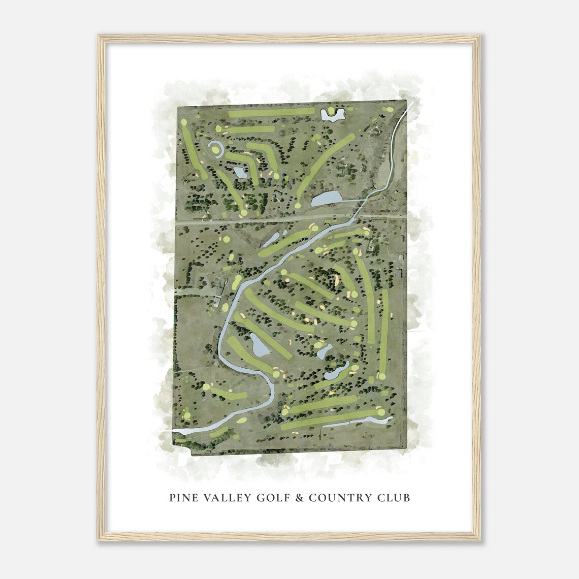 Pine Valley Golf Country Club Classic Watercolor Map Gift Poster - Image 2