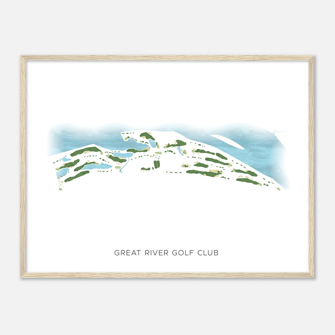 Great River Golf Club Connecticut Modern Watercolor Map Golfer Gift Golf Wall Art Golf Poster Print Course Layout