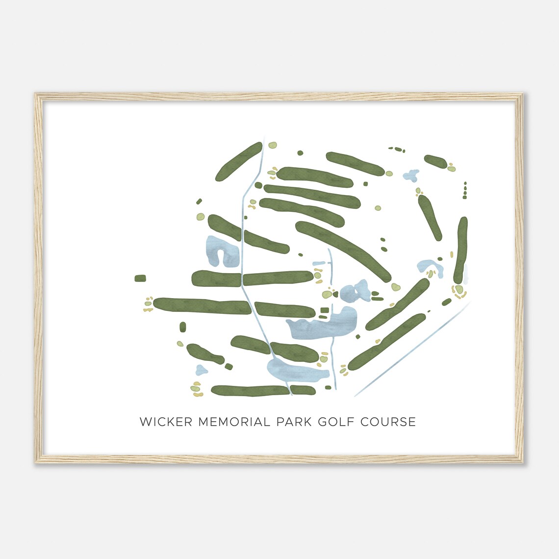 Wicker Memorial Park Golf Course Watercolor Map Golfer Gift Poster