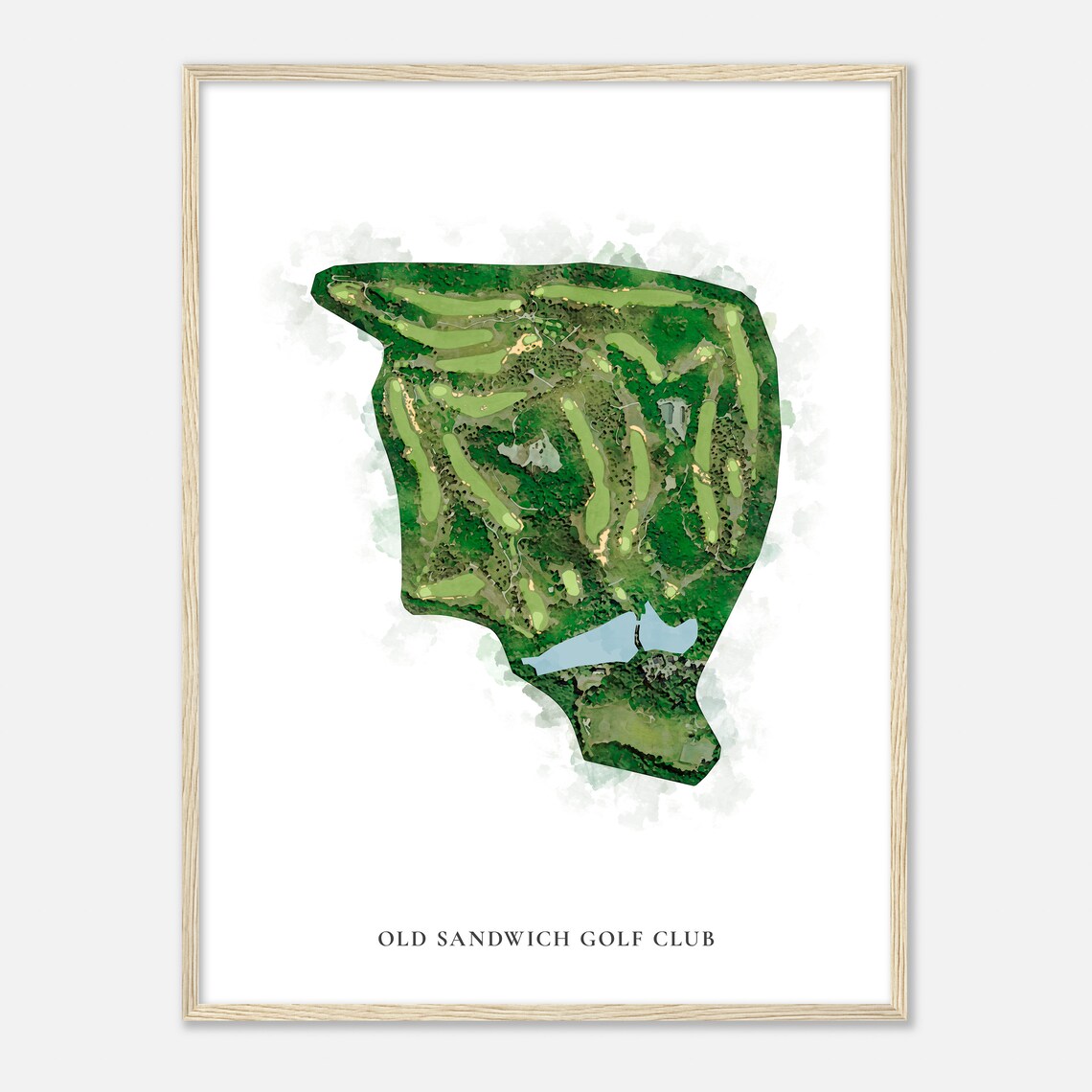 Old Sandwich Golf Club Aerial Watercolor Course Map Minimalist Wall Art - Image 2