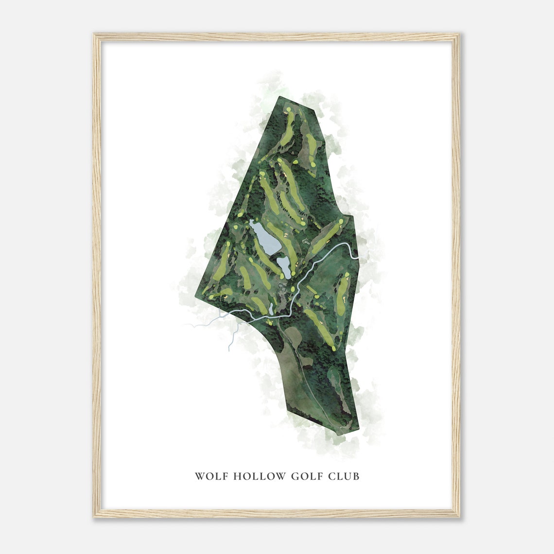 Wolf Hollow Golf Club Classic Aerial Watercolor Course Map Poster - Image 2