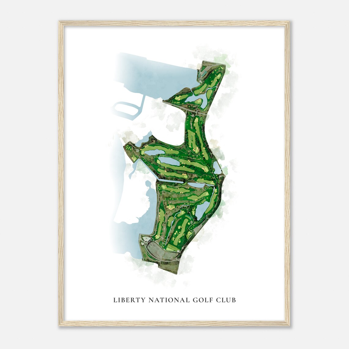 Liberty National Golf Club New Jersey Watercolor Course Map Print