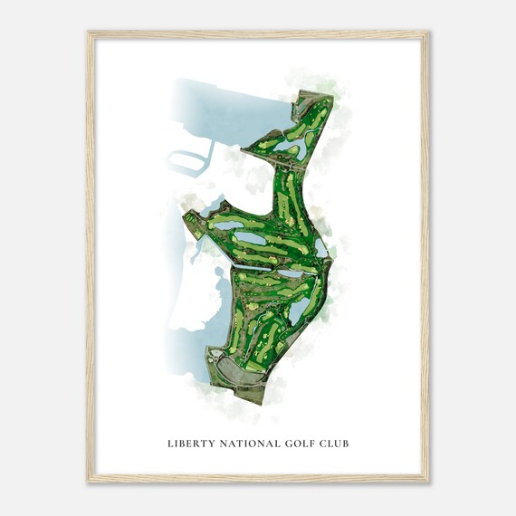 Liberty National Golf Club New Jersey Classic Watercolor Map Golfer Gift Golf Wall Art Golf Poster Print Course Layout