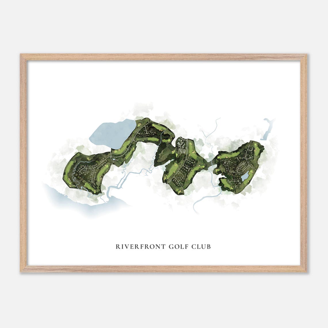 Riverfront Golf Club Course Watercolor Aerial Map Art Poster