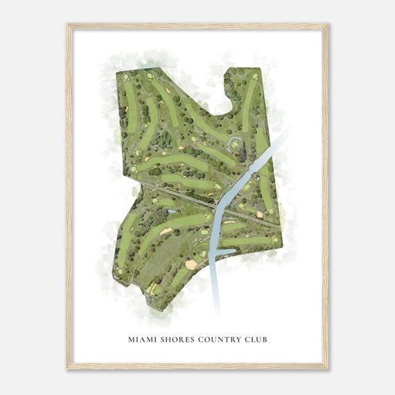 Miami Shores Country Club Florida Classic Watercolor Map Golfer Gift Golf Wall Art Golf Poster Print Course Layout