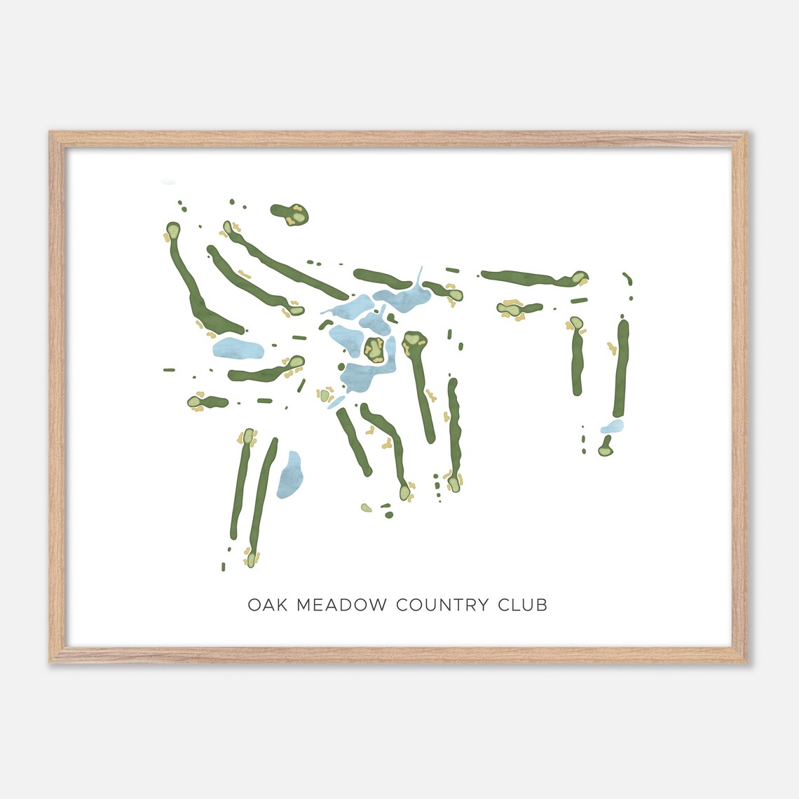 Oak Meadow Country Club Modern Minimalist Watercolor Golf Map Poster