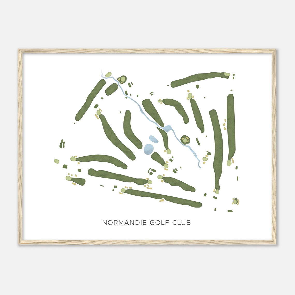 Normandie Golf Club Modern Minimalist Watercolor Golf Map Poster