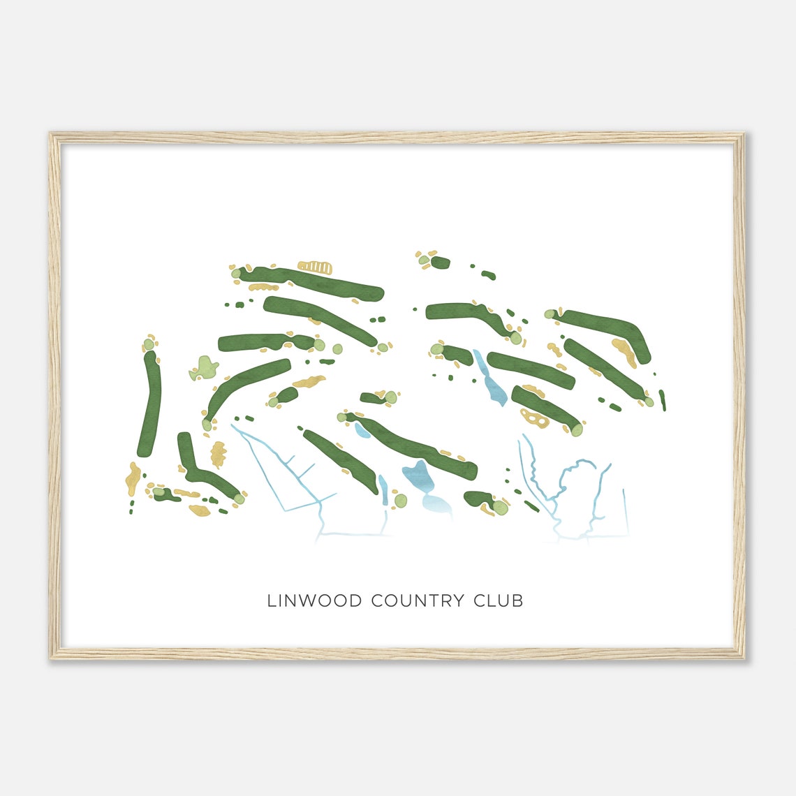 Linwood Country Club Modern Watercolor Golf Course Map Poster