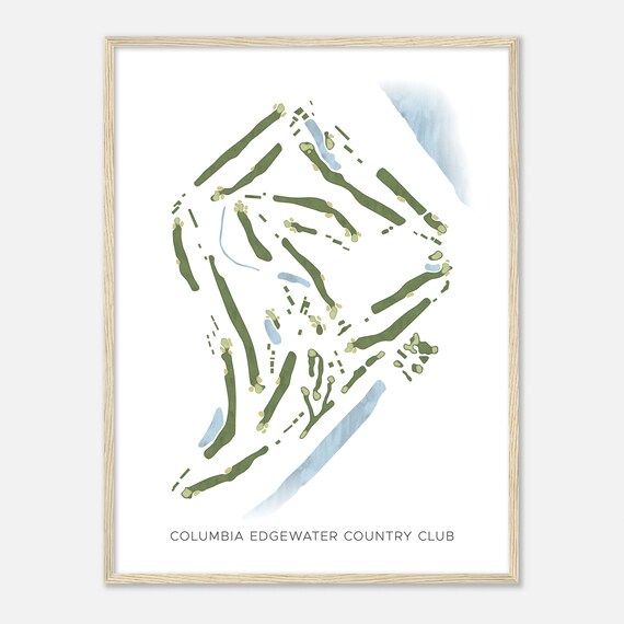 Columbia Edgewater Country Club Oregon Modern Watercolor Map Golfer Gift Golf Wall Art Golf Poster Print Course Layout