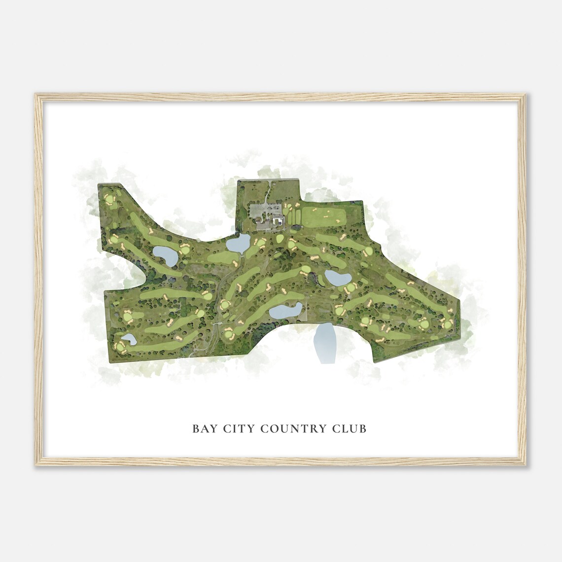 Bay City Country Club Watercolor Style Golf Course Map Poster