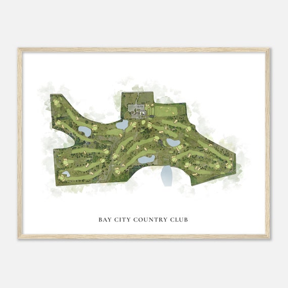 Bay City Country Club Michigan Classic Watercolor Map Golfer Gift Golf Wall Art Golf Poster Print Course Layout
