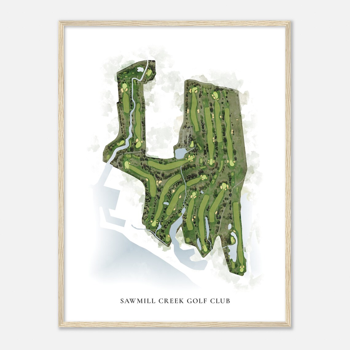 Sawmill Creek Golf Club Classic Watercolor Aerial Course Map Poster