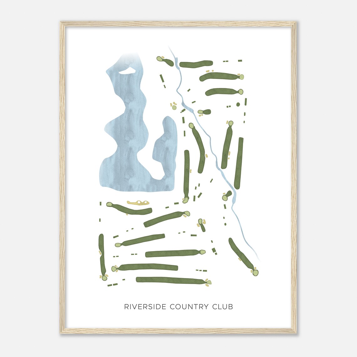 Riverside Country Club Watercolor Golf Course Map Poster for Golfers
