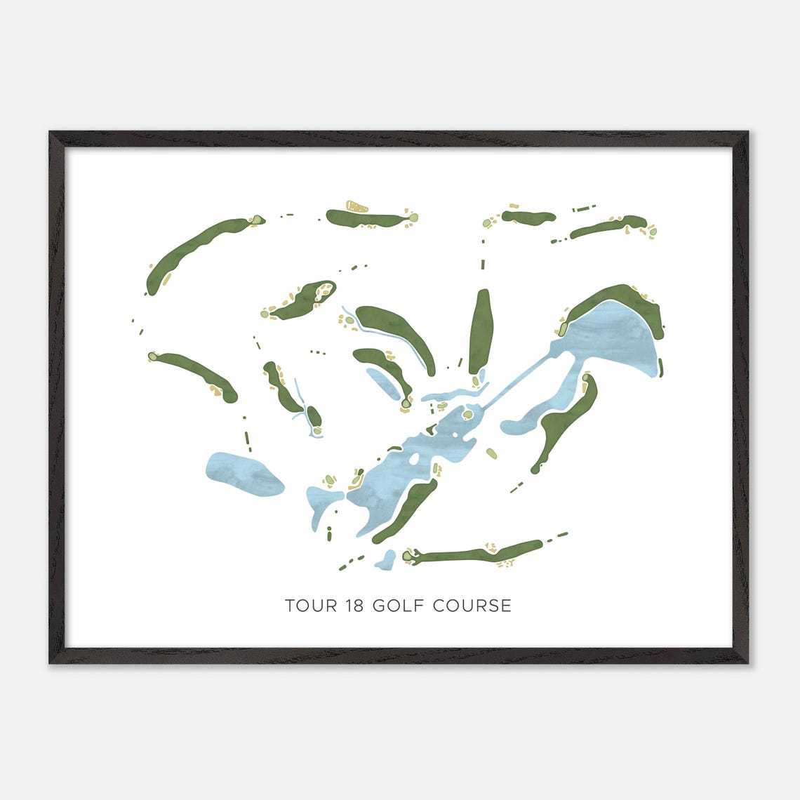 Tour 18 Golf Course Watercolor Fairway Map Lakeside Layout Poster - Image 5