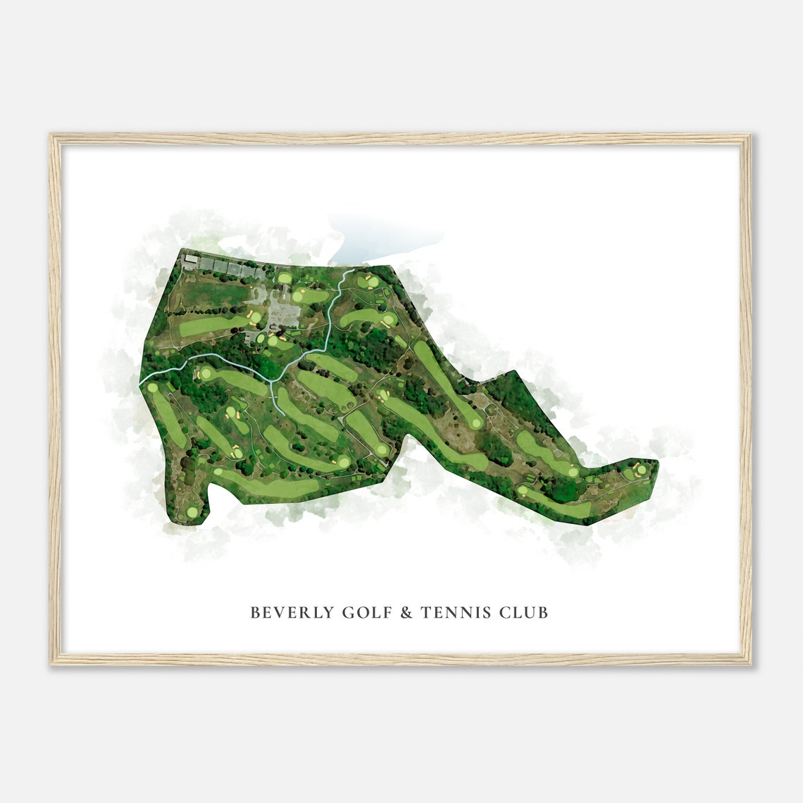 Beverly Golf & Tennis Club Classic Watercolor Aerial Course Map Poster