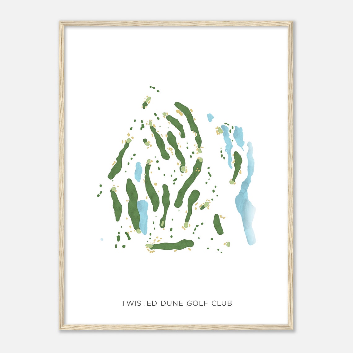 Twisted Dune Golf Club Modern Minimalist Watercolor Course Map Poster - Image 2