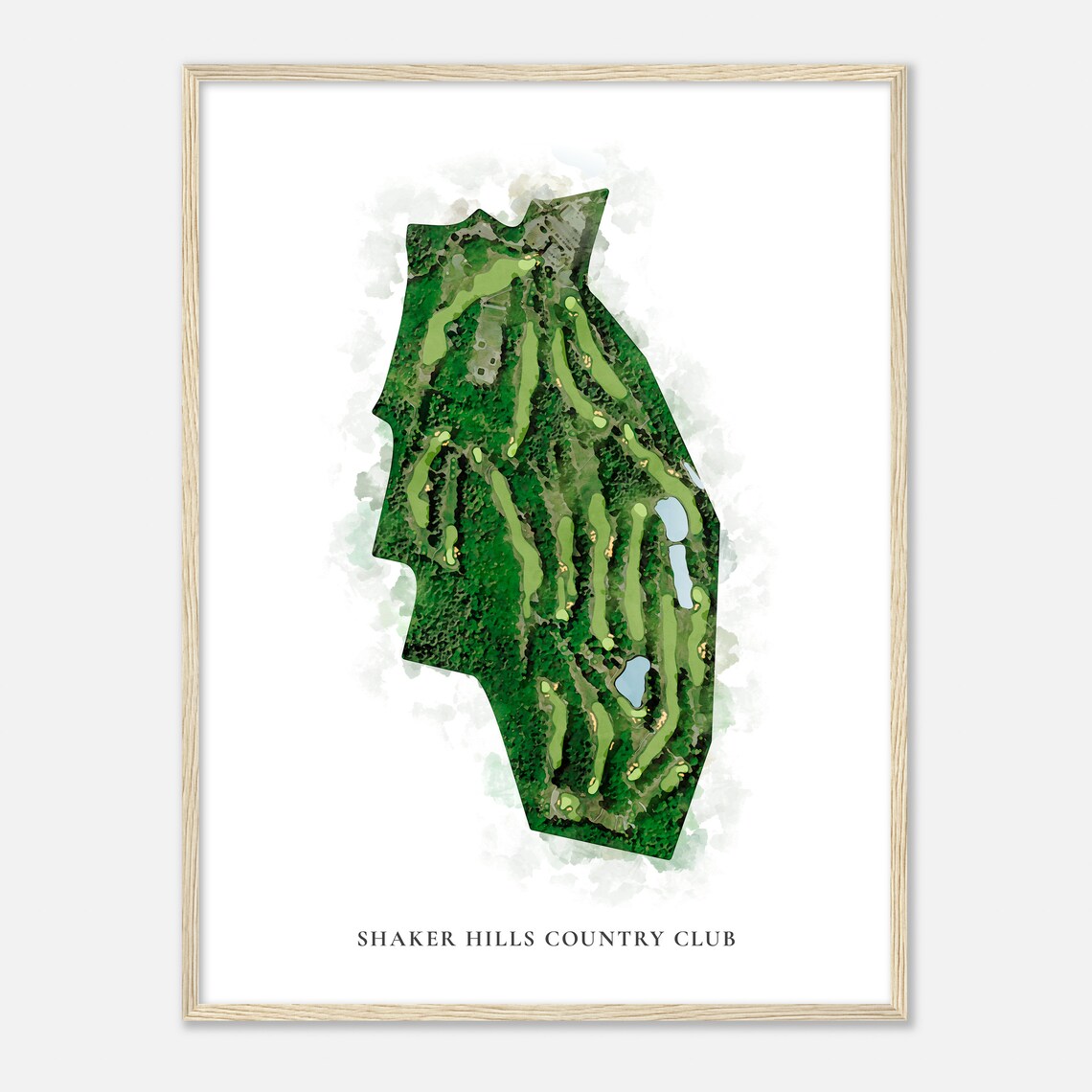 Shaker Hills Country Club Classic Watercolor Aerial Course Map Poster