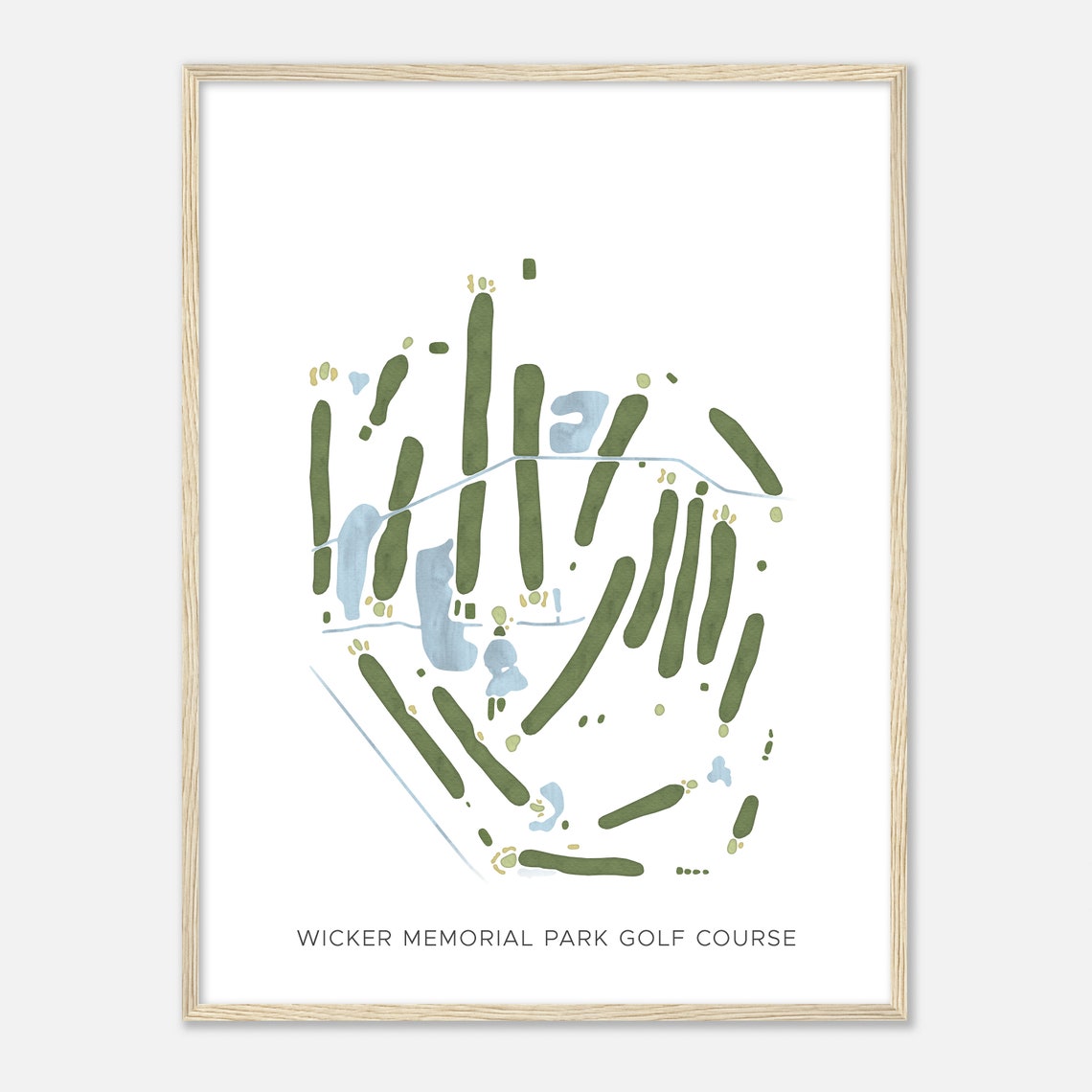 Wicker Memorial Park Golf Course Watercolor Map Golfer Gift Poster - Image 2