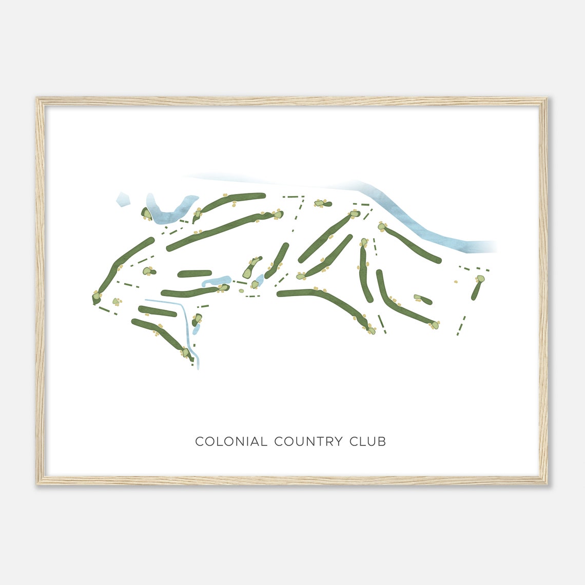 Colonial Country Club Texas Modern Watercolor Golf Course Map Poster