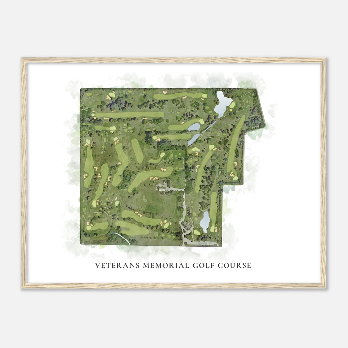 Veterans Memorial Golf Course Watercolor Aerial Map Golfer Gift Poster