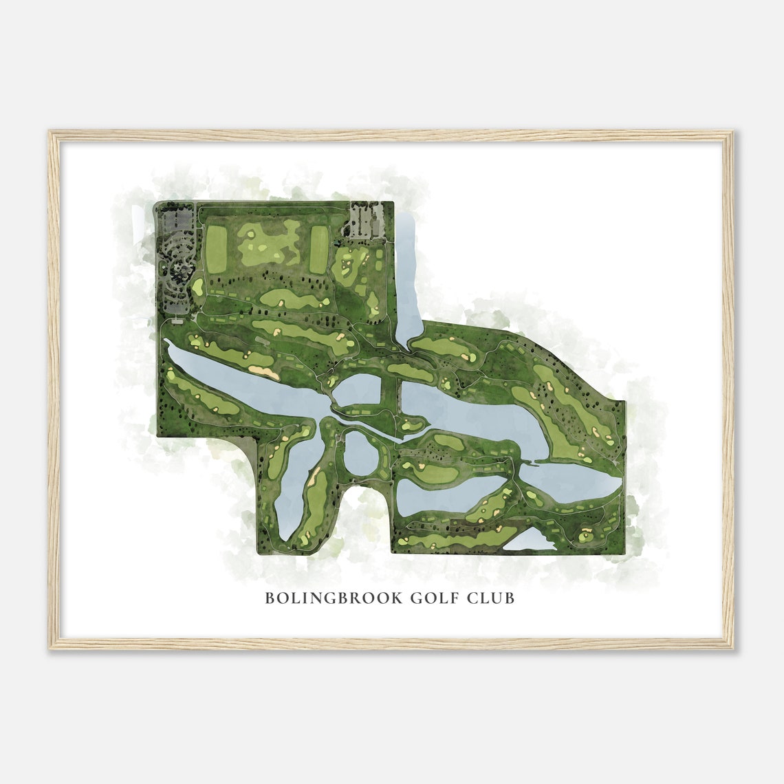 Bolingbrook Golf Club Watercolor Lakeside Course Map Wall Art