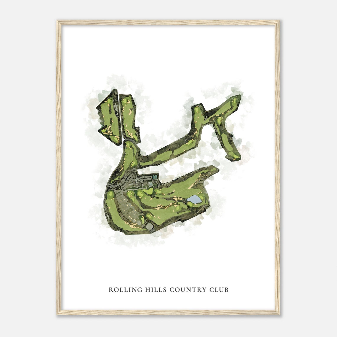 Rolling Hills Country Club Classic Watercolor Course Map Poster