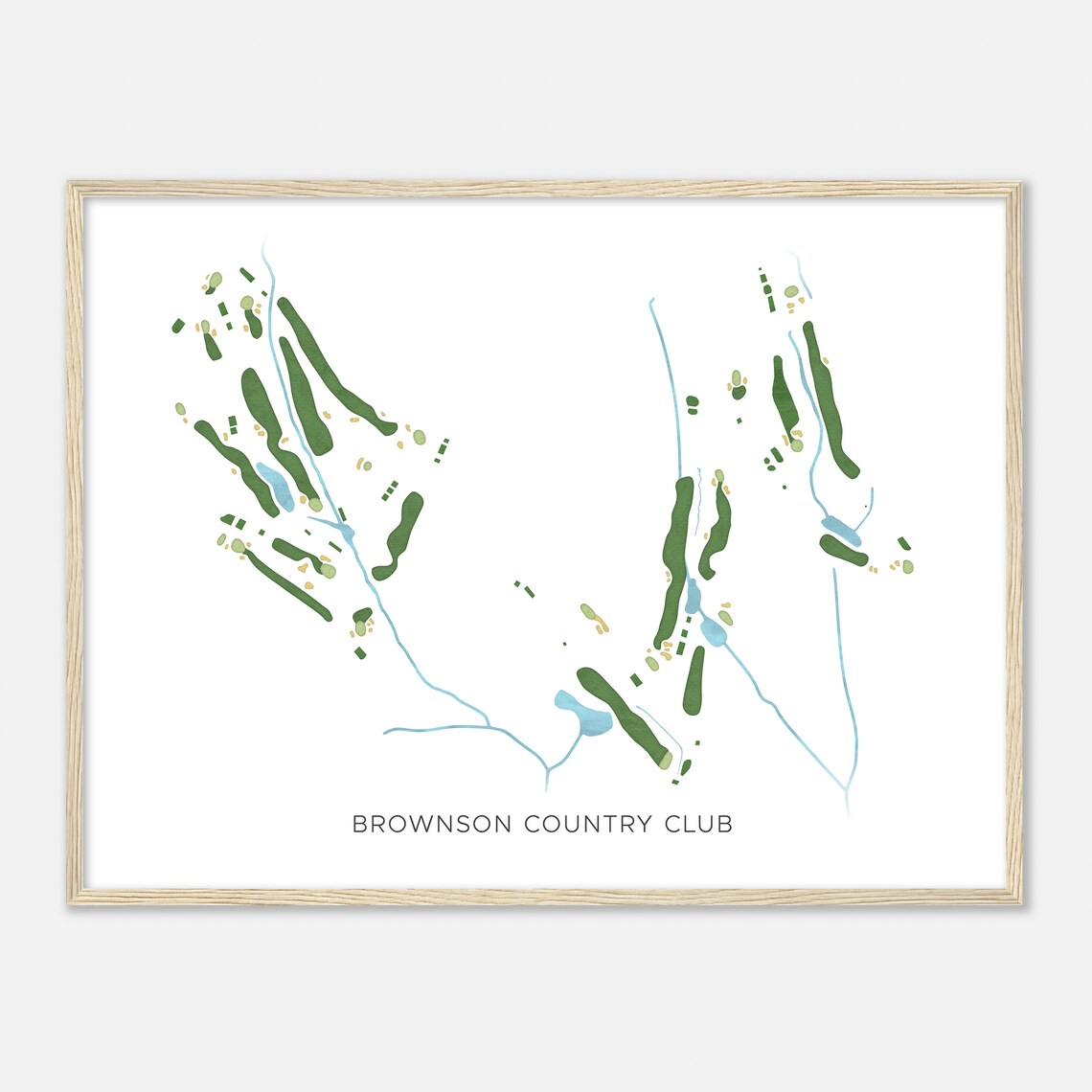 Brownson Country Club Connecticut Modern Watercolor Golf Map Poster