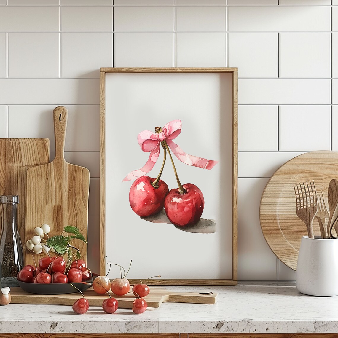 Sd102 Pink Bow Wall Art Cherry Wall Art Cherry Decor Kitchen Wall Art Girly Decor File Instant Preppy - Image 2