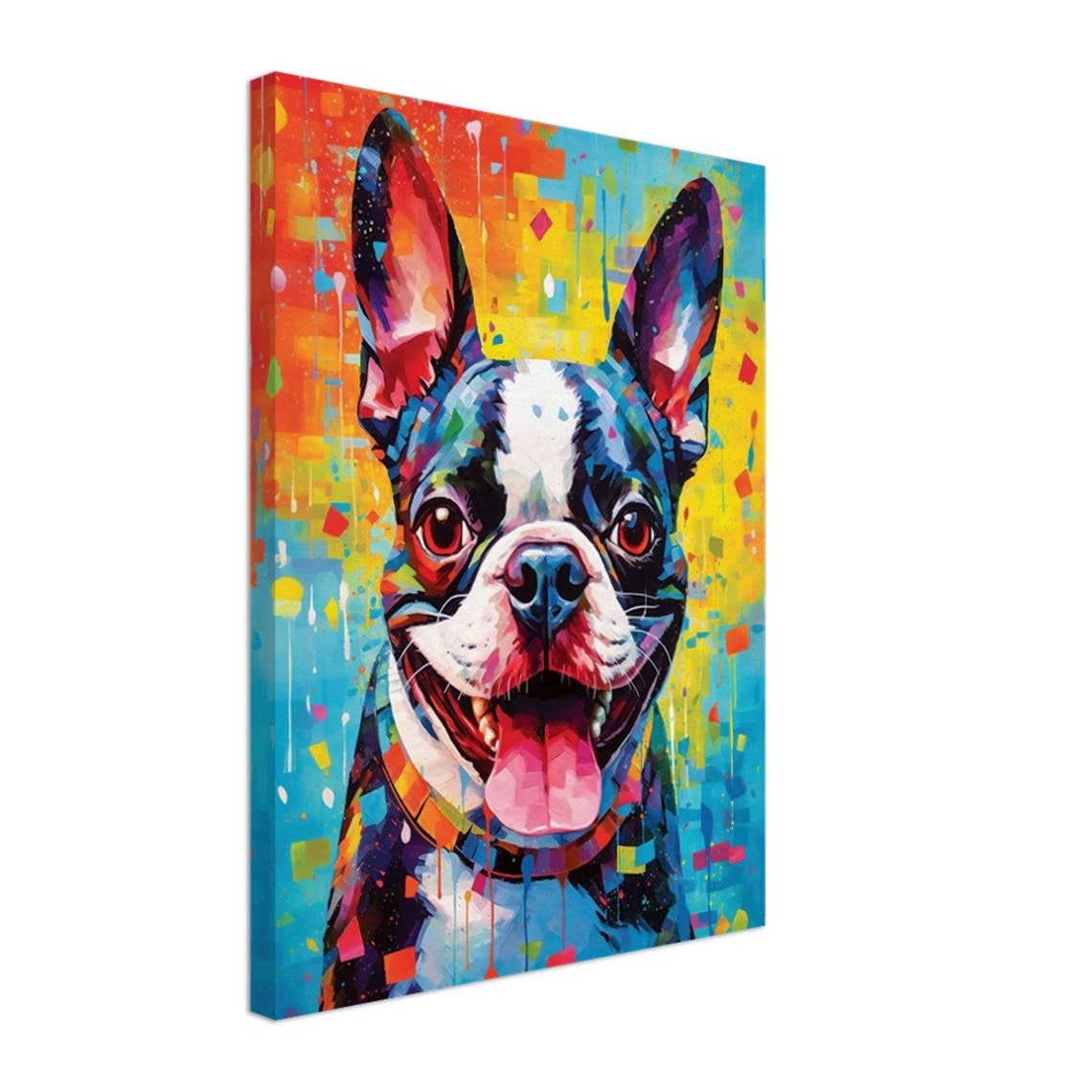 Smiling Boston Terrier Pop Art Colorful Dog Portrait Fun Gift Poster