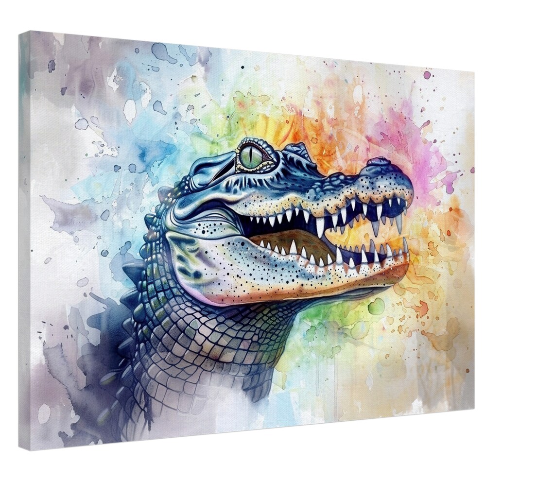 Alligator Watercolour Portrait Open Jaws Pastel Rainbow Animal Art Poster