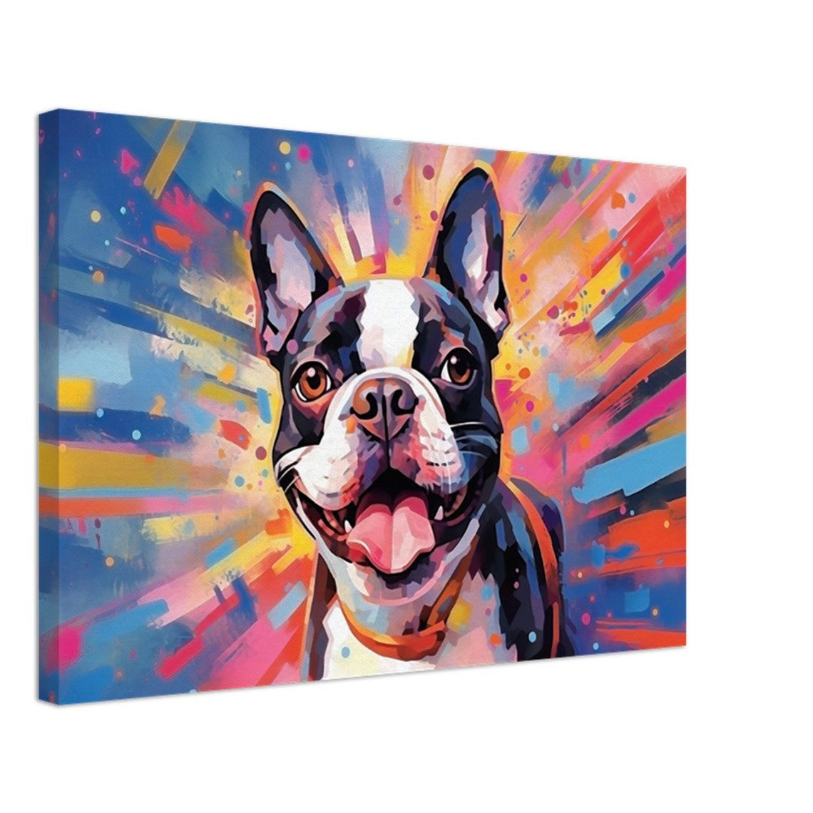 Happy Boston Terrier Sunburst Pop Art Colorful Dog Lovers Gift Poster