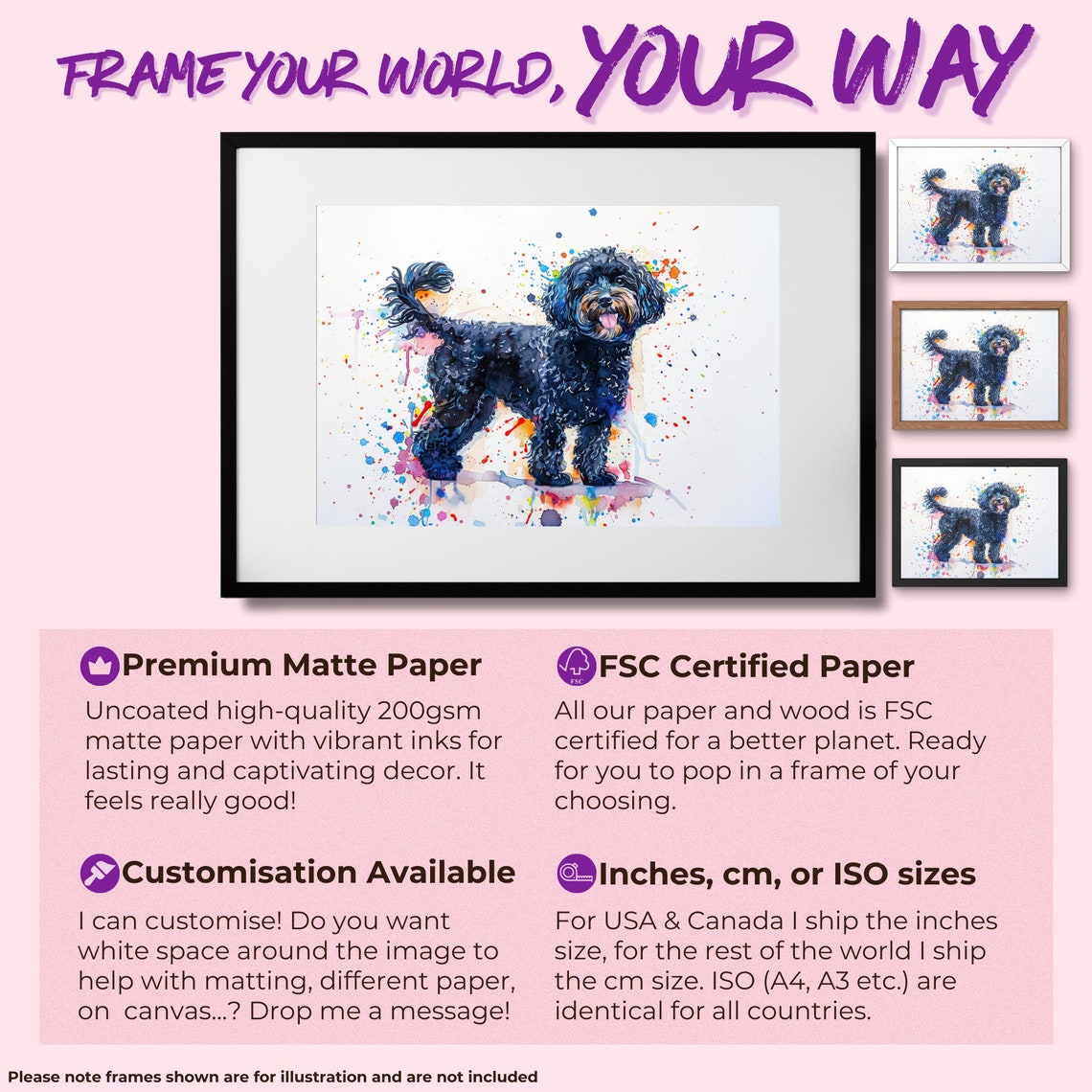 Black Cockapoo Standing Portrait Colourful Paint Splash Art Poster - Image 2