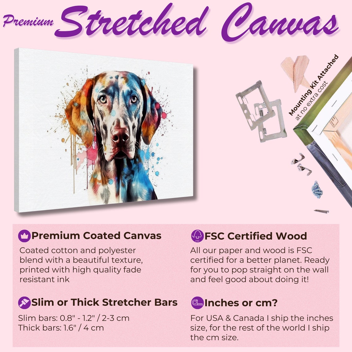 Weimaraner Front Facing Rainbow Paint Splash Watercolor Art Poster - Image 3
