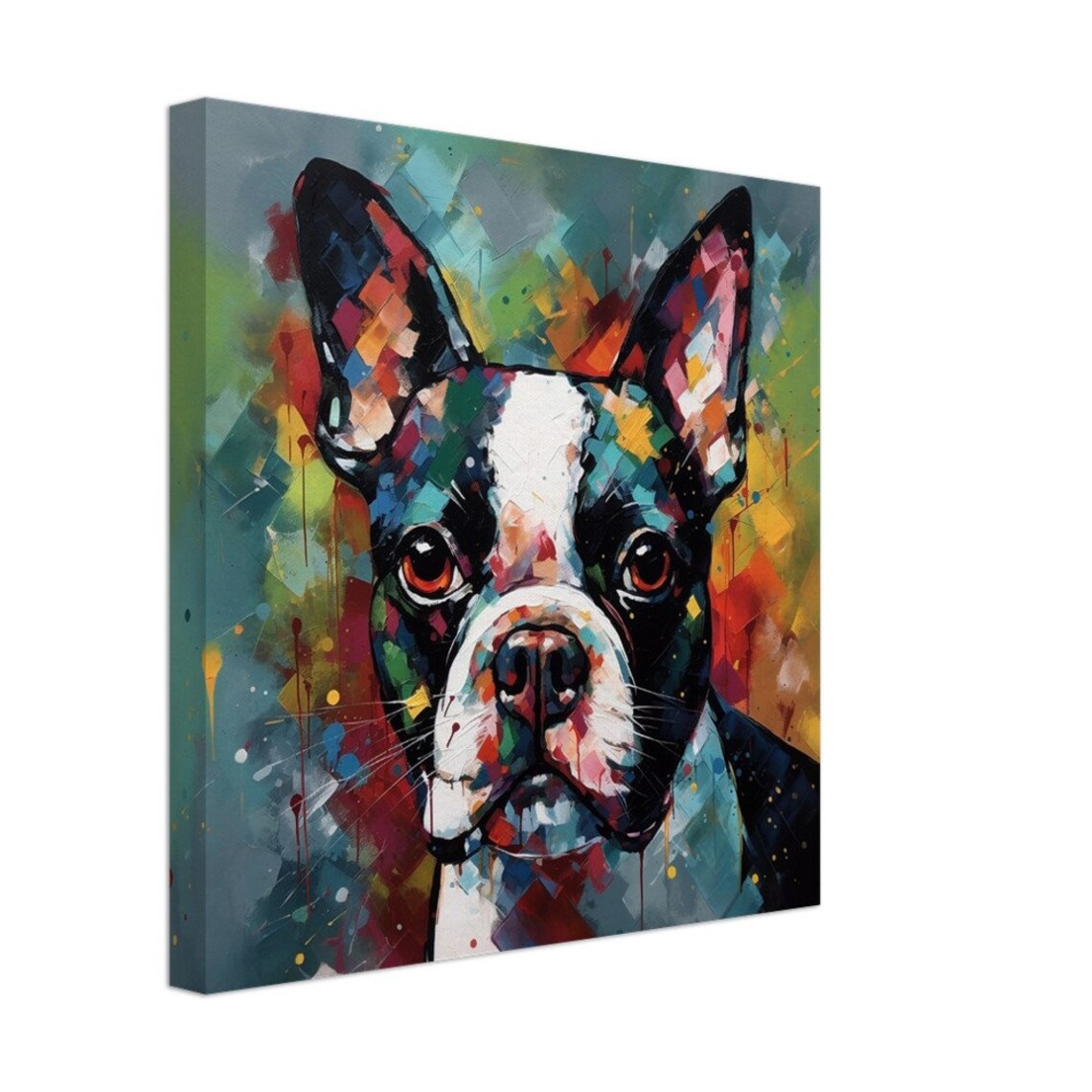 Boston Terrier Pop Art Portrait Canvas Colorful Dog Lovers Gift Poster