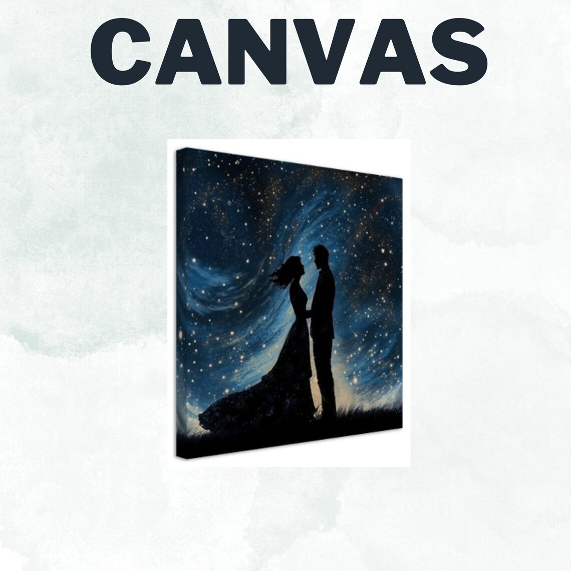 Romantic Couple Silhouette Starry Sky Love Blue Night Bedroom Poster - Image 3