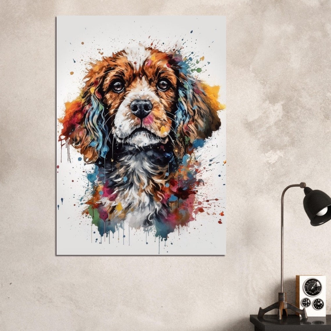 Cavapoo Watercolour Portrait Colourful Paint Splash Dog Art Poster - Image 2
