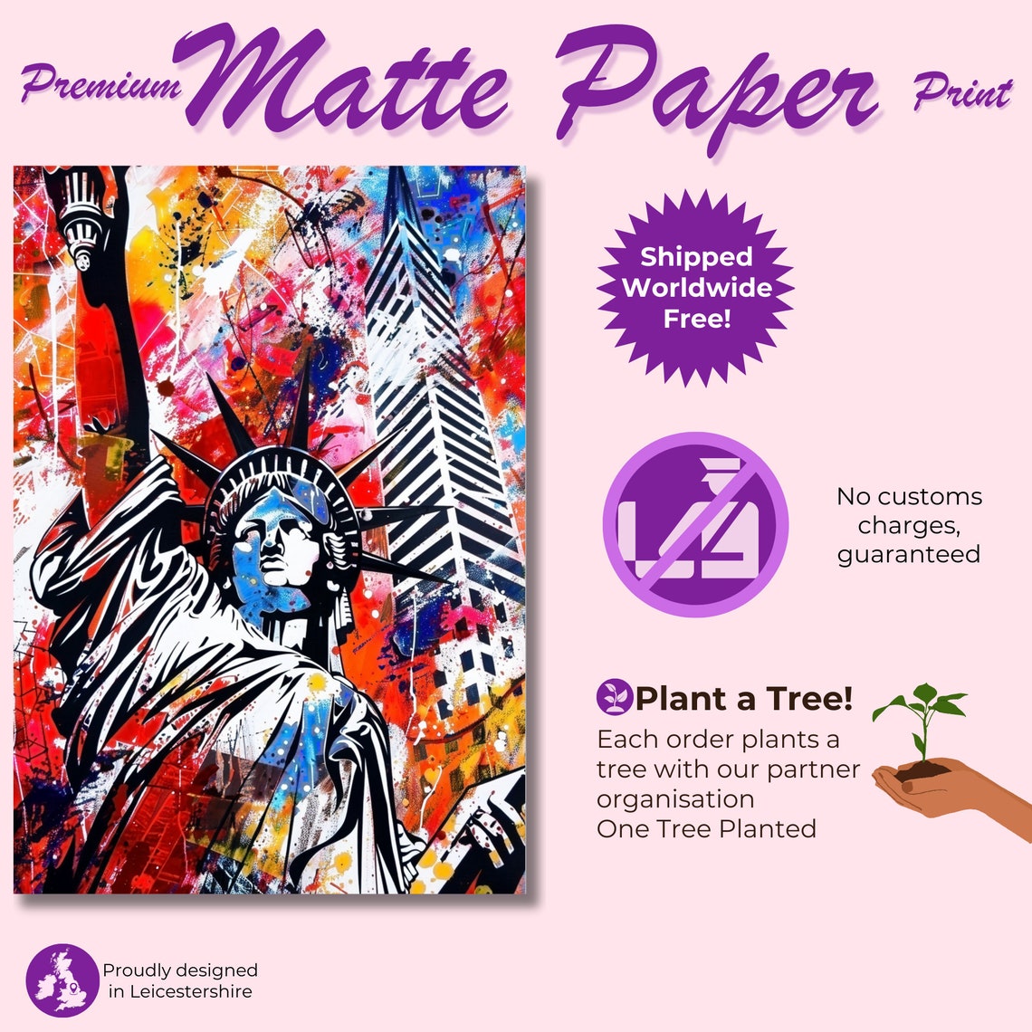 Statue Of Liberty New York City Poster Print Street Art Graffiti Painting Paint Splash Cityscape Abstract Travel Gift Manhattan America Usa - Image 3