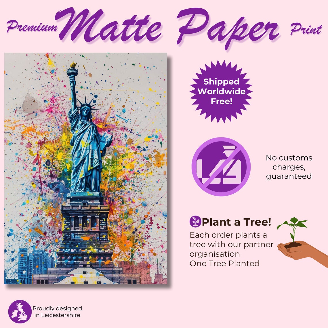 Statue Of Liberty New York City Poster Print Street Art Graffiti Painting Paint Splash Cityscape Abstract Travel Gift Manhattan America Usa - Image 3