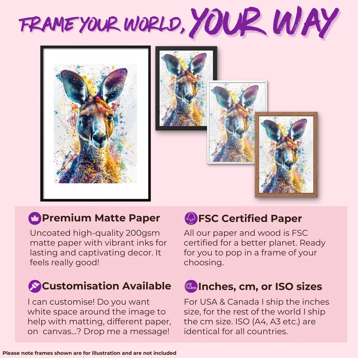 Prismatic Kangaroo Face Close Up Watercolor Splash Art Poster - Image 2