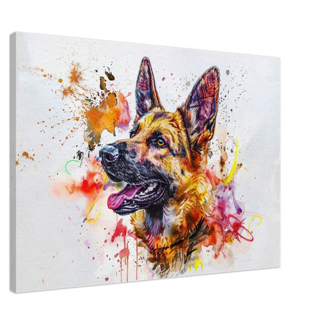 Smiling German Shepherd Watercolor Splash Dog Head Profile Poster - Image 3