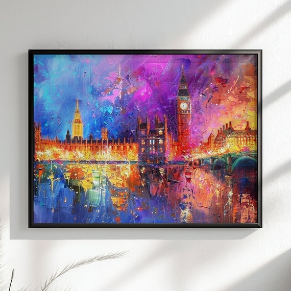 Big Ben Houses Of Parliament Westerminster Palace London Poster Print Abstract River Thames Wall Decor Cityscape Painting Gift City Art